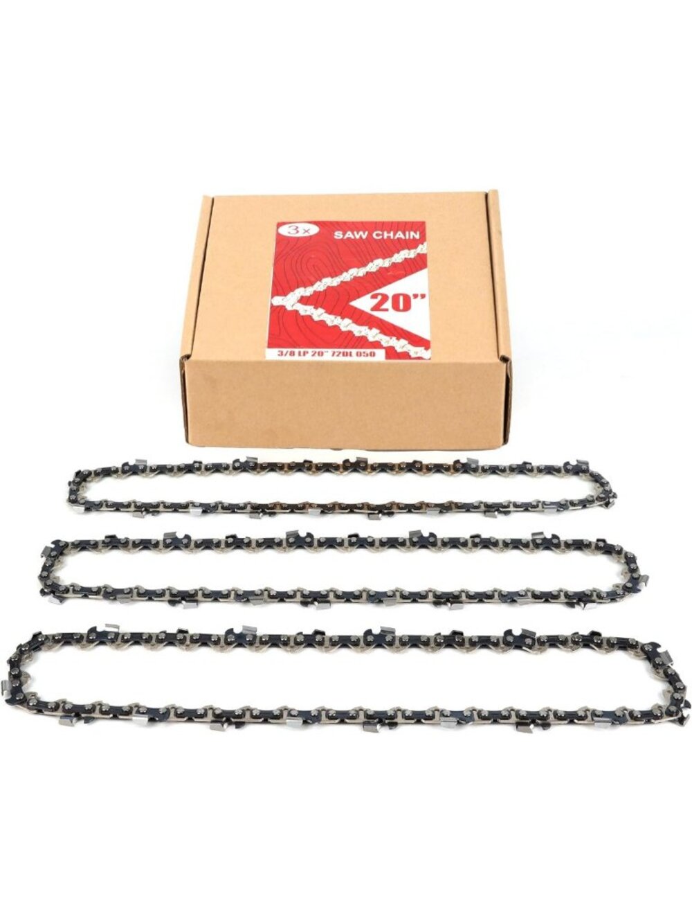 20" Chainsaw Chain 3-Pack, 72 Drive Links, 3/8" Pitch, 0.050" Gauge, Fits Most